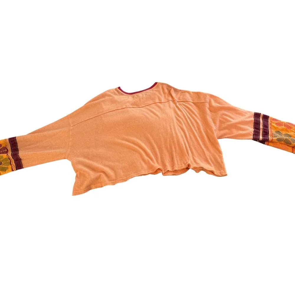 Free People All In‎ Cuff Peach Long Sleeve Cropped Top Size Small
